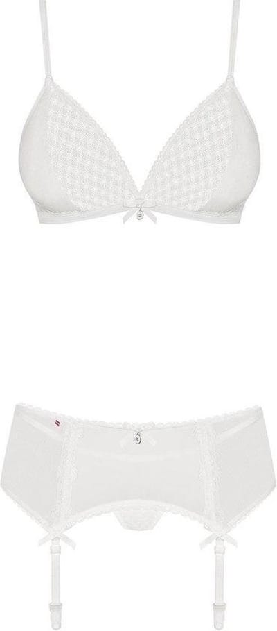 Obsessive Jarretel Set met Kant - Erotische Lingerieset - Maat L/XL - Wit
