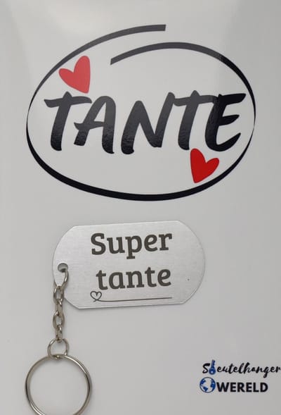 Super tante Sleutelhanger inclusief kaart - tante cadeau - cadeaupakket - verjaardag - Leuk kado voor je tante om te geven - 2.9 x 5.4CM