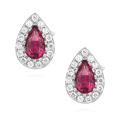 Joy|S - Zilveren elegante druppel oorbellen - 8.5 x 6 mm - robijn roze zirkonia - gehodineerd