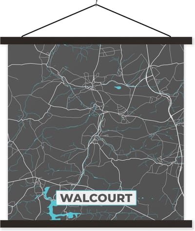 Posterhanger incl. Poster 60x60 cm - Schoolplaat - België – Walcourt – Stadskaart – Kaart – Blauw – Plattegrond - Textielposter - Zwarte latten - Stadskaart
