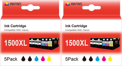 INKFIND 1500XL inktcartridge voor Canon PGI1500 PGI-1500 1500XL inktcartridge multipack 10 stuks (2*5pack=Zwart x 4, Cyaan x 2, Magenta x 2, Geel x 2) voor Canon Maxify MB2050 Canon Maxify MB2150 Canon Maxify MB2350 Canon Maxify MB2750 Maxify MB2755