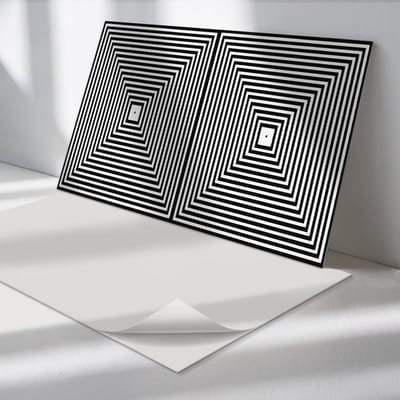 Wallfluent Vinyl Tegels - Concentrische Lijnen in Vierkanten Zelfklevende Vinyl Tegels - 40 cm x 20 cm - Zwart Vinyl Tegels - Set van 10 - Rechthoek PVC Tegels - Abstractie Plaktegels - Vinyl Wandtegels - Plaktegels Keuken en Badkamer