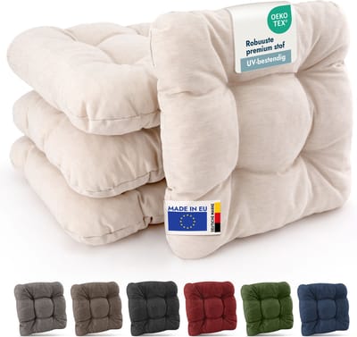 Beautissu HighLux SK – Set van 4 Premium Stoelkussen 40x40 cm Natuur – Robuust Zitkussen UV-bestendig – 8 cm Dik – Indoor & Outdoor – Tuinkussen Balkon