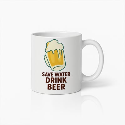 Grappige “Bespaar Water, Drink Bier” Mok – Humoristische Beker voor Bierliefhebbers, Perfect Cadeau voor Mannen, Vrienden en Feestavonden