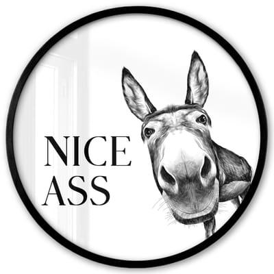 Poster in lijst Rond - Fotolijst 40x40 cm - Posters - Quote - Ezel - Dieren - Nice ass - Spreuken - Ronde posterlijst zwart - Decoratie - Wanddecoratie woonkamer - Muurdecoratie slaapkamer