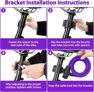 Famanu fietsslot 120cm/12mm, beveiligingsniveau zeer hoog fiets kabelslot, spiraal kabelslot met 2 sleutels, anti-diefstal fietsslot voor fiets, driewieler, motor, scooter (Paars)