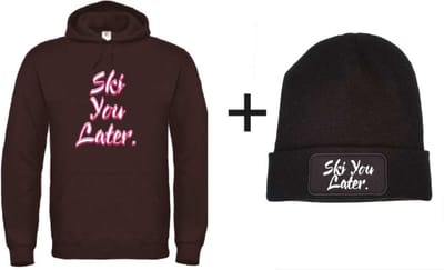 Ski you later set wintersport hoodie zwart XXL + muts - soBAD. | Foute apres ski outfit | kleding | verkleedkleren | wintersport beanie | wintersporttruien | wintersport dames en heren