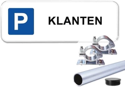 Parkeerbord Klanten 1 - Weerbestendig Aluminium - 40x15 cm - Bevestiging: Met paal 120 cm + paalbeugels + paaldop