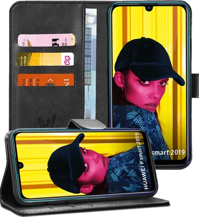 Hoesje geschikt voor Huawei P Smart 2019 - Book Case Kunstleer Wallet Cover Portemonnee Pasjeshouder Hoes Zwart