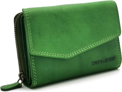 Hillburry - Leren Portemonnee met Omslag - Groen - veel vakjes - RFID - Protector - (bxhxd) ca. 14cm x 9cm x 3cm
