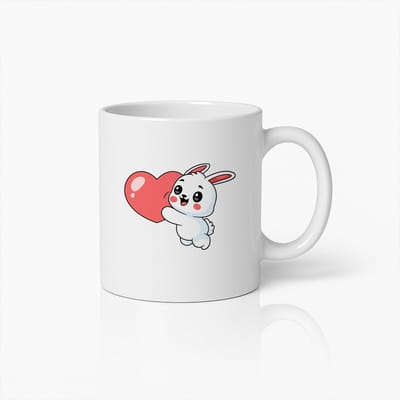 Schattige Konijn met Hart Mok – Liefdevolle Koffiekop voor Valentijnsdag, Stelletjes & Dierenliefhebbers