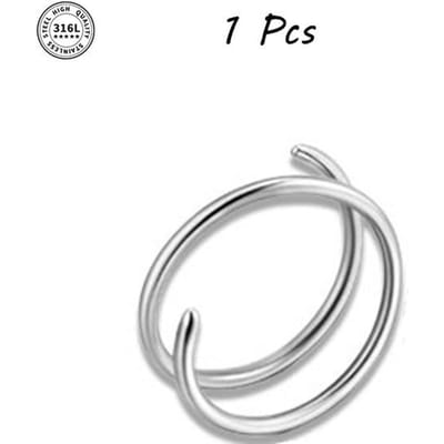 Dubbele Hoepel Neuspiercing Roestvrij Staal voor Enkele Piercing, Strakke Spiraal Neuspiercing 20G 8/10mm Dunne Neusringen Piercing Sieraden 0.8x8mm white