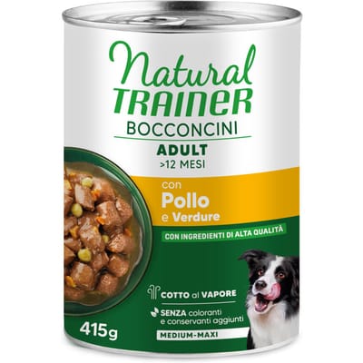 Voordeelpakket: 2x415g Natural Trainer Bocconcini Adult Medium & Maxi Brokken Kip natvoer voor honden