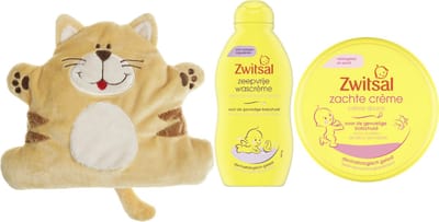 Zwitsal Cadeauset Baby & Cherry Belly Warmteknuffel Kat - Zwitsal Zachte Creme Pot - Zwitsal Wascreme - Cherry Belly Baby Warmteknuffel