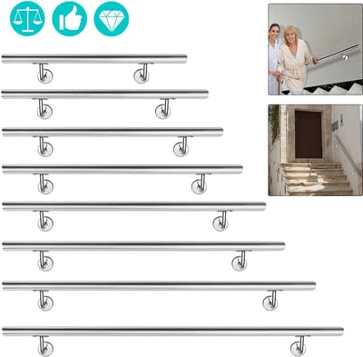 RVS Trapleuning - Wandleuning Ø42 mm - 200 cm - Geborsteld Roestvrij Staal 304 - Muurbevestiging Inclusief Montagekit en Eindkappen voor Trap Gang Hal Binnen Buiten