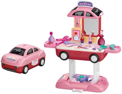 Baby Mix speelgoed kaptafel auto 2-in-1 roze - Beautysalon