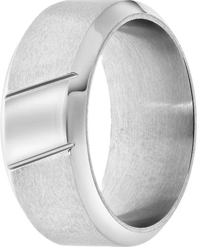 Lucardi Heren Ring streep - Ring - Vaderdag Cadeautje - Staal - Zilverkleurig