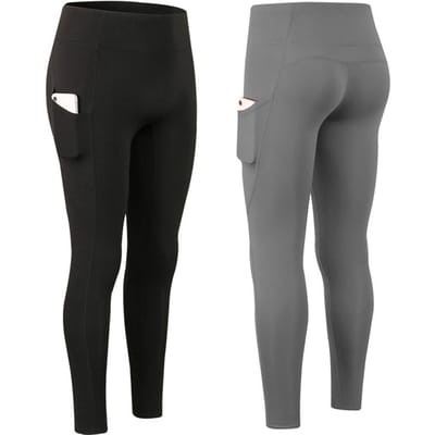 2 stuks dames yoga-legging met hoge taille, fleece-trainingsbroek, warme yogabroek met zakken L lichtgrijze kleur/zwart