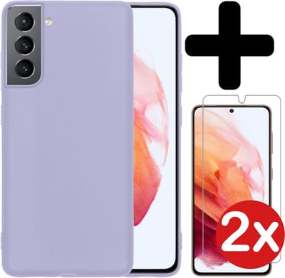 Hoesje - Met 2x Screenprotector - Geschikt voor Samsung Galaxy S21 - Sterk & Shockproof - Telefoon Hoes - Back Cover - Siliconen Case - Telefoonhoes - Lila