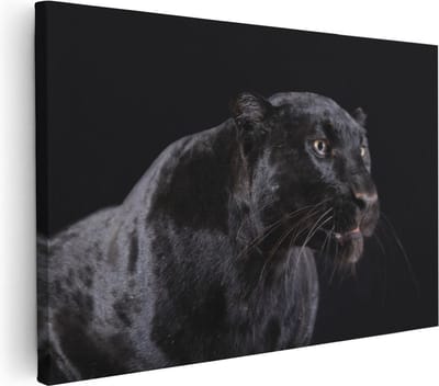 Artaza Canvas Schilderij Zwarte Panter - 30x20 cm - Klein - Wanddecoratie Dierenkop - Muurdecoratie Luipaard - Kamer Accessoires