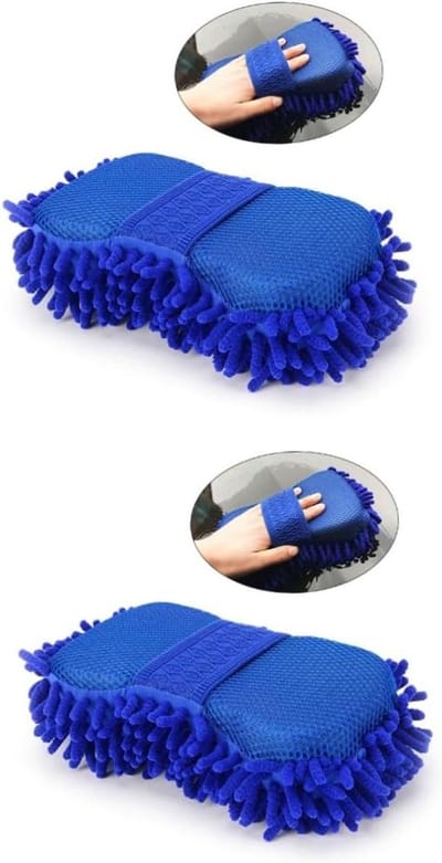 Chenille Washandschoen - Schoonmaak Spons - Auto Reinigen - Zachte Microvezel - 23 x 11 cm - Blauw