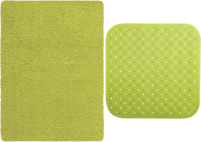 MSV Douche anti-slip/droogloop matten - Venice badkamer set - rubber/microvezel - limegroen