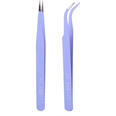2 stuks Roestvrij Staal Nail Art Pincet Antistatisch Recht Gebogen Manicure Pincet Paars gray