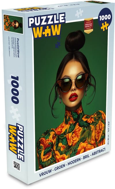 Puzzel Vrouw - Groen - Modern - Bril - Abstract - Legpuzzel - Puzzel 1000 stukjes volwassenen