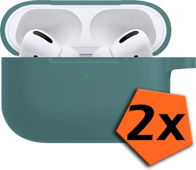 Hoesje - 2 Stuks - Geschikt voor Apple Airpods Pro - met Clip - Siliconen Hoes - Silicone Case Cover - Midnight Green
