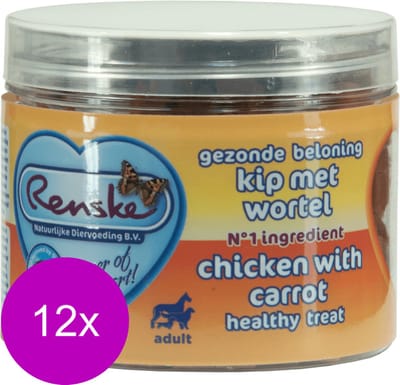 Renske Gezonde Beloning Hartjes 100 g - Hondensnacks - 12 x Kip&Wortel