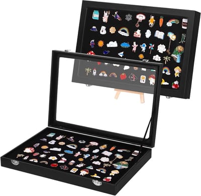 Pin Display Kasten - Collectie Houders - Decoratie Opslag - Stofdicht Glasontwerp - 35 x 24 x 4.8 cm - Zwart