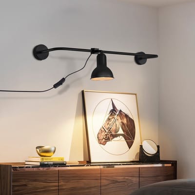 NETTLIFE Wandlamp zwart - E27 Fitting - Binnen wandverlichting - met schakelaar stopcontact - 330° draaibaar - vintage hal wandlamp - metaal - voor woonkamer | Slaapkamer | Hal - Zonder Lichtborn