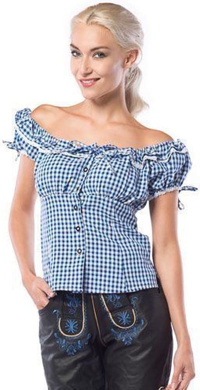 Partychimp Oktoberfest Blouse Dames Top Liesl Oktoberfest Dames Carnavalskleding Dames Carnaval Kostuum Dames - Polyester - Blauw/Wit - Maat M