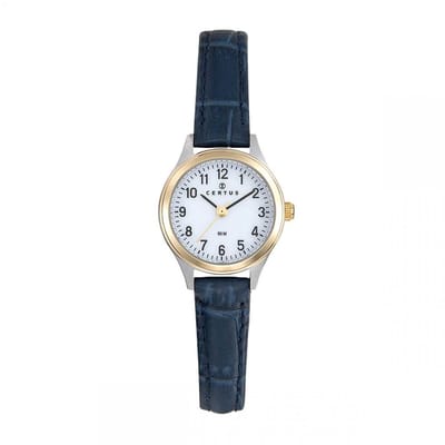 Certus-Duidelijk Dames horloge-Blauw lederen band-Bicolor