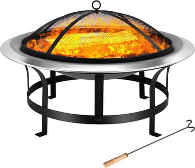 Vuurschaal Roestvrij Staal - Moderne Tuin Grill en Verwarming met Vonkenrooster en Houthaak