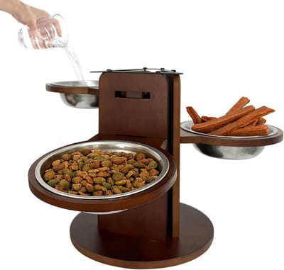 Verhoogde Hondenbakken Set - Hondenvoer Station - Comfortabel Eten - 3 Niveaus Verstelbaar - 3x 650ml Kom - Bruin