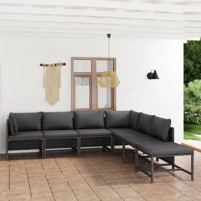 vidaXL - 7-delige - Loungeset - met - kussens - poly - rattan - grijs
