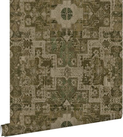 ESTAhome behang oosters kelim tapijt vergrijsd olijfgroen - 50 x 900 cm - 131359
