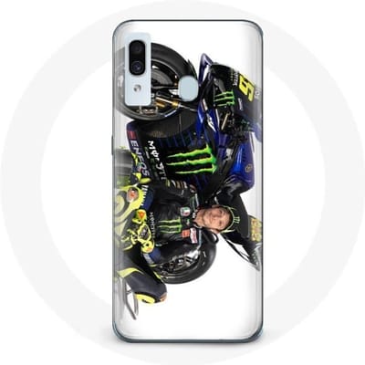 Coque - Valentino Rossi - Samsung Galaxy A20 - Souple - Protection - Motif Pilote de vitesse blanc