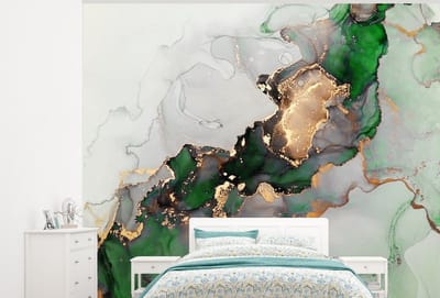 Behang - Fotobehang Marmer - Goud - Groen - Luxe - Breedte 300 cm x hoogte 240 cm