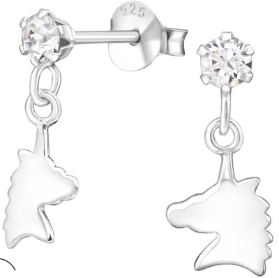 Joy|S - Zilveren paard bedel oorbellen - met La Crystale