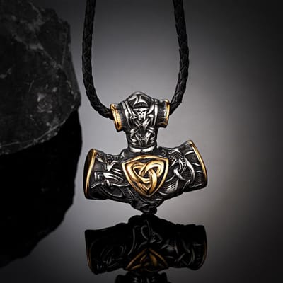 Viking Runen Anker Ketting Heren Thor Hamer Mjolnir Vegvisir Hanger Roestvrij Staal Noors Amulet Drie-eenheid Scandinavische Sieraden 60CM gray