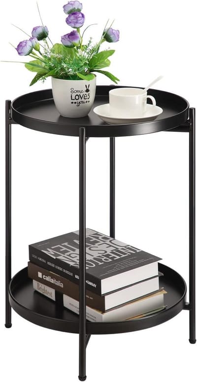 Ronde Bijzettafel Metaal met 2 Lagen - Koffietafel voor Woonkamer en Slaapkamer
