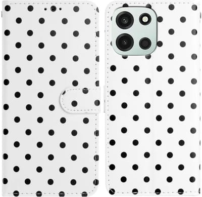 Hoesje Geschikt voor OnePlus Nord 6 | Polka Dot Wallet Book Case | Portemonnee Hoesje | 3 Pasjes | Magneetsluiting | Stand Functie | Wit