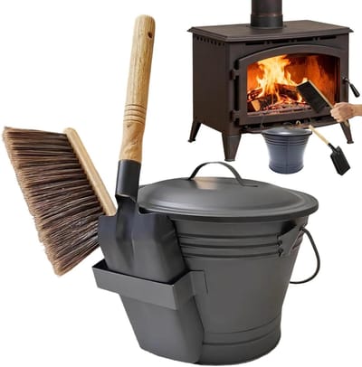 Metalen open haard asemmer - asemmer met deksel, metalen container | Assh emmer met deksel schop bezem | Indoor kan schep bezem, voor buiten en binnen, terras, tuin, houtkachel, vuurplaats, feest