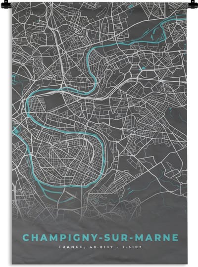 Wandkleed - Wanddoek - Frankrijk - Kaart - Stadskaart - Plattegrond - Champigny-sur-Marne - 120x180 cm - Wandtapijt