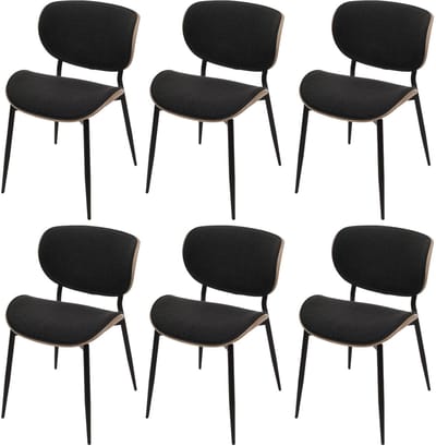 Set van 6 eetkamerstoelen MCW-O45, gebogen hout, stof (370 g/m²), Öko-Tex MVG-gecertificeerd ~ naturel, donkergrijs