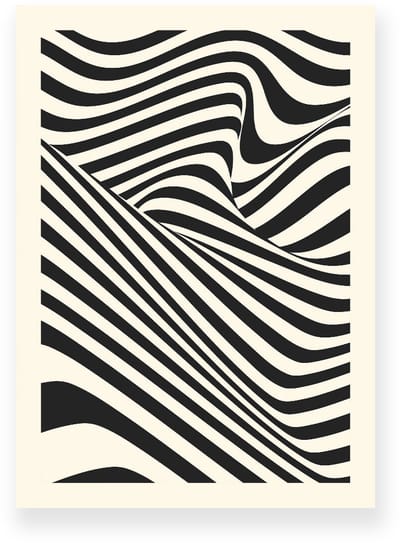 Poster 50x70 cm - Optische Illusie - Lijnen - Zwart - Beige - Abstract - Vintage - Muurdecoratie - Wanddecoratie