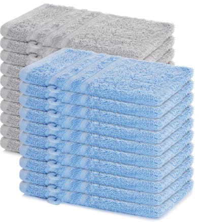Lavea® Set van 20 washandjes 15x21 cm – 100% katoen – Zacht en absorberend – Ideaál als washandje, gastendoekje of handdoek voor dagelijks gebruik – Dolfijnblauw en Zilver