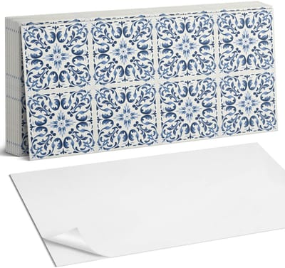 Coloray Plaktegels - Bloemenpatroon op tegels Zelfklevende Wandtegels - 40 cm x 20 cm - Blauw Plaktegels - 10 stuks - Rechthoek PVC Tegels - Plaktegels Badkamer - Vloertegels Zelfklevend - Vinyl Tegels Zelfklevend - Portugese Tegels